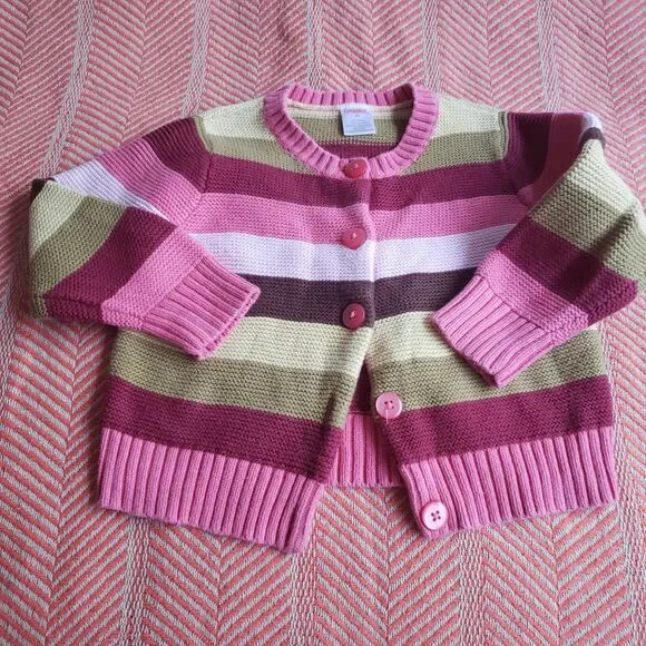 Vintage Gymboree Pink/Avocado/Brown Chunky Striped Cardigan Sz. 3t - Picture 1 of 4